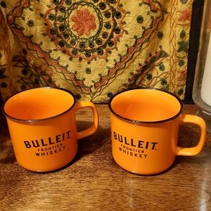 Set - Bulleit Frontier Whisky Bourbon Coffee Mugs Cups Ceramic Orange